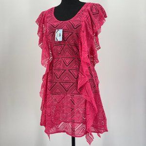 Crochet Swimsuit Cover Up Beach Dress Pink S/M